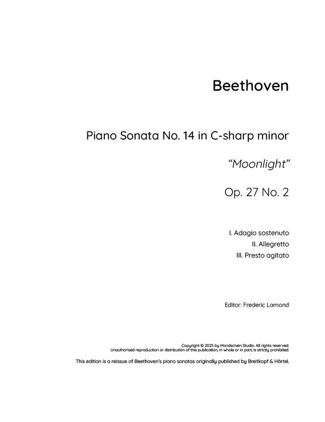 Beethoven - Piano Sonata No. 14, Op. 27 No. 2 "Moonlight" (PDF Sheet Music / Digital Download)