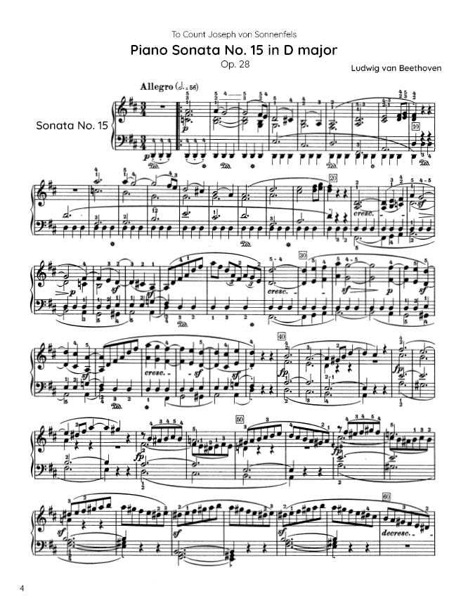 Beethoven - Piano Sonata No. 15, Op. 28 "Pastoral" (PDF Sheet Music / Digital Download)