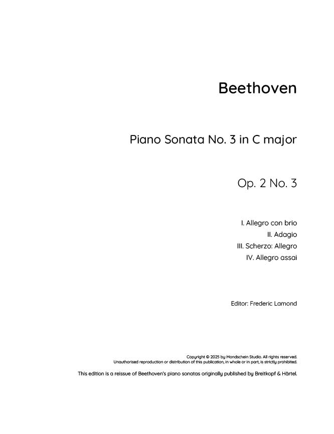 Beethoven - Piano Sonata No. 3, Op. 2 No. 3 (PDF Sheet Music / Digital Download)