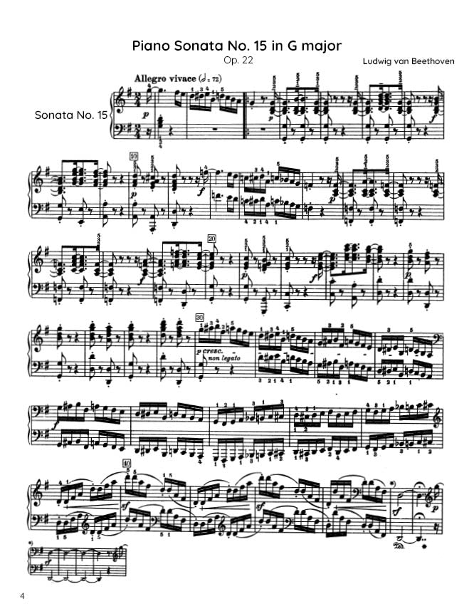 Beethoven - Piano Sonata No. 16, Op. 31 No. 1 (PDF Sheet Music / Digital Download)