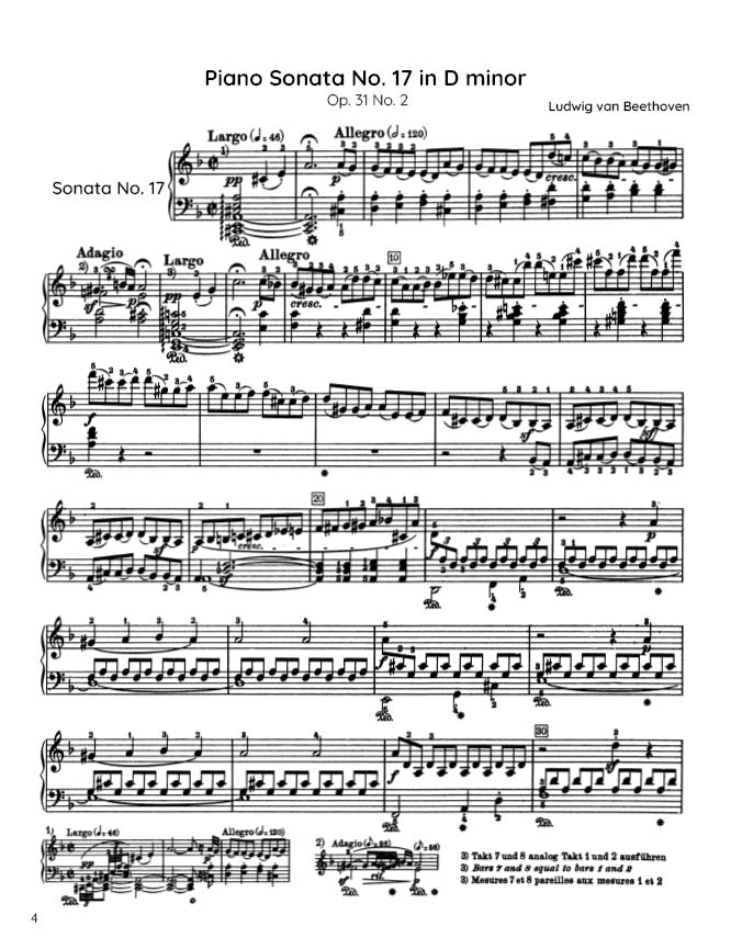 Beethoven - Piano Sonata No. 17, Op. 31 No. 2 "Tempest" (PDF Sheet Music / Digital Download)