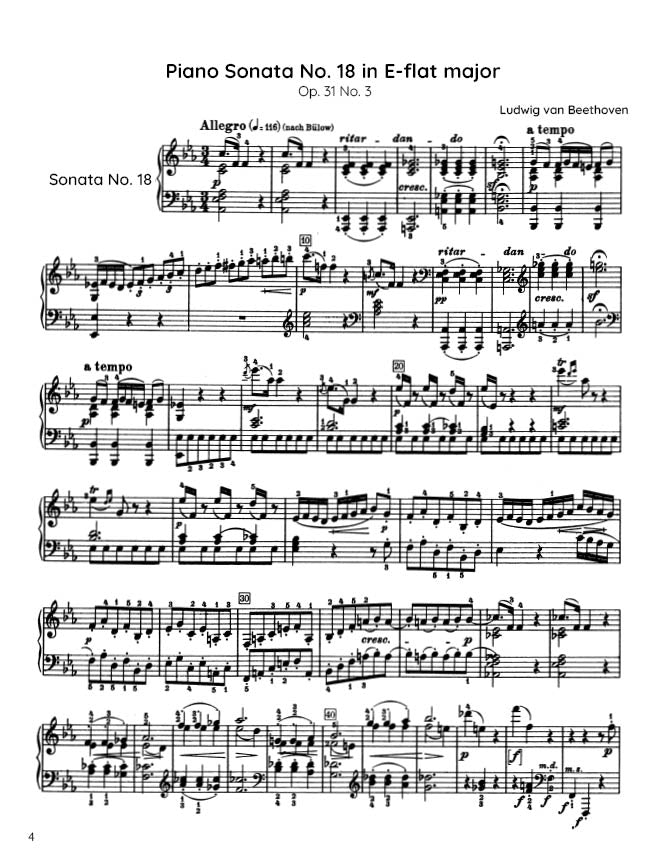 Beethoven - Piano Sonata No. 18, Op. 31 No. 3 "The Hunt" (PDF Sheet Music / Digital Download)