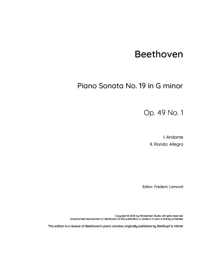 Beethoven - Piano Sonata No. 19, Op. 49 No. 1 (PDF Sheet Music / Digital Download)