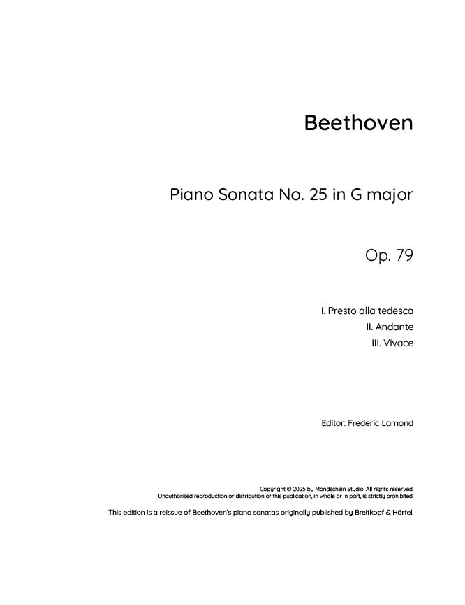 Beethoven - Piano Sonata No. 25, Op. 79 (PDF Sheet Music / Digital Download)