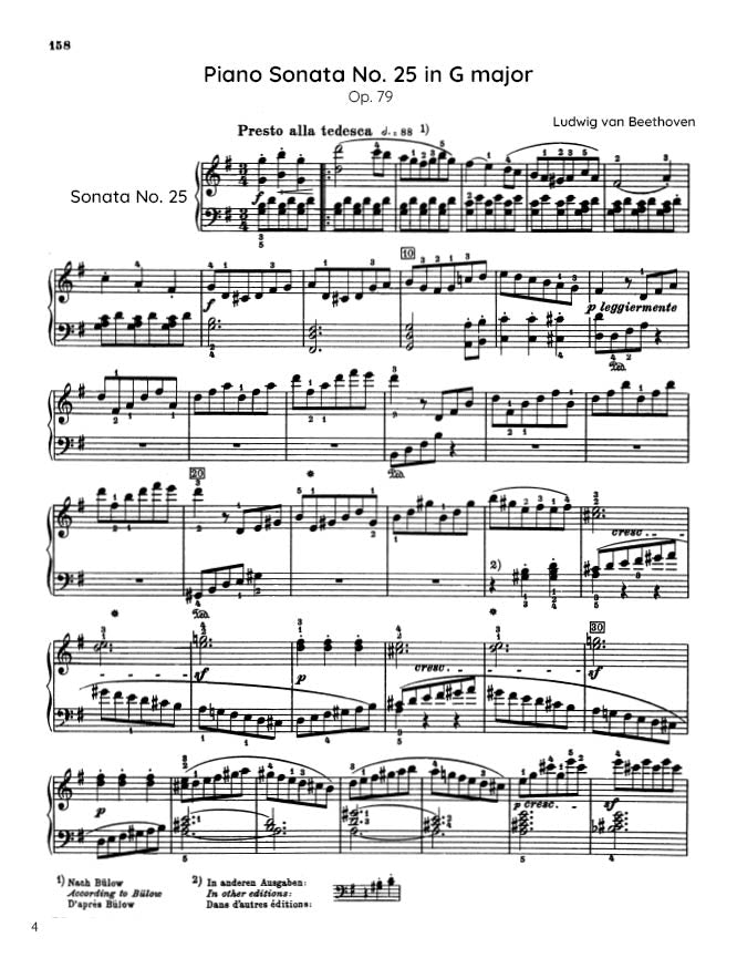 Beethoven - Piano Sonata No. 25, Op. 79 (PDF Sheet Music / Digital Download)