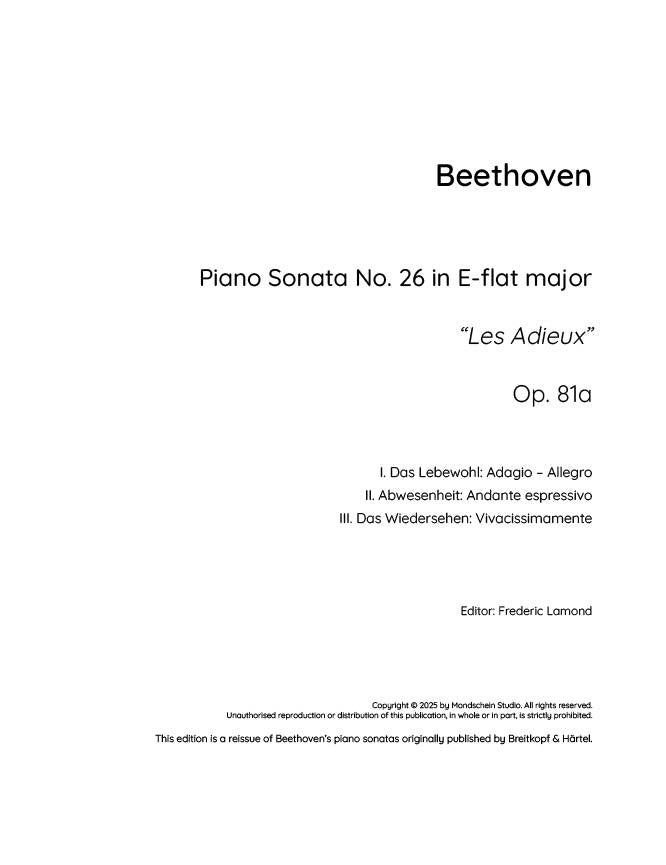 Beethoven - Piano Sonata No. 26, Op. 81a "Les Adieux" (PDF Sheet Music / Digital Download)