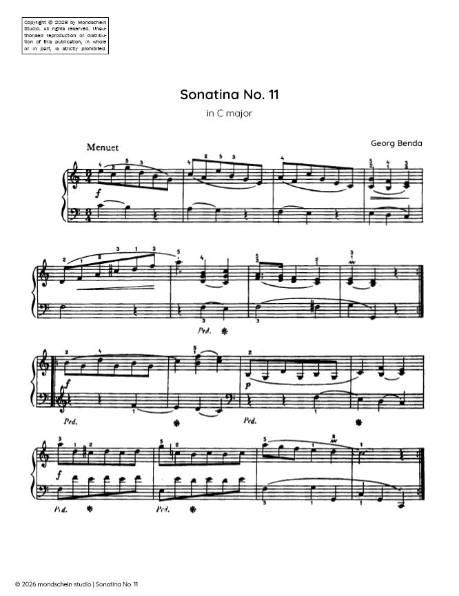 Benda - Sonatina No. 11 in C major (PDF Sheet Music / Digital Download)