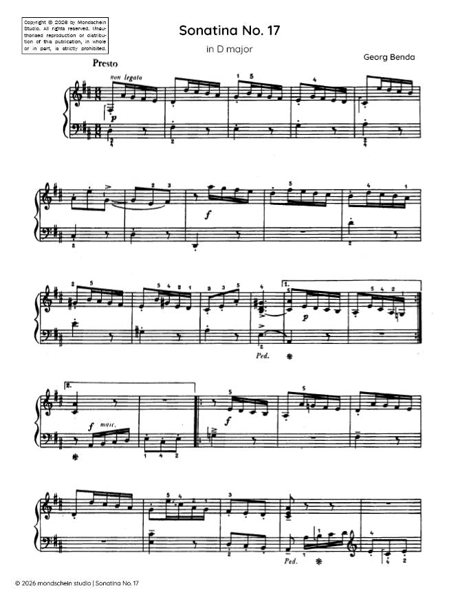 Benda - Sonatina No. 17 in D major (PDF Sheet Music / Digital Download)