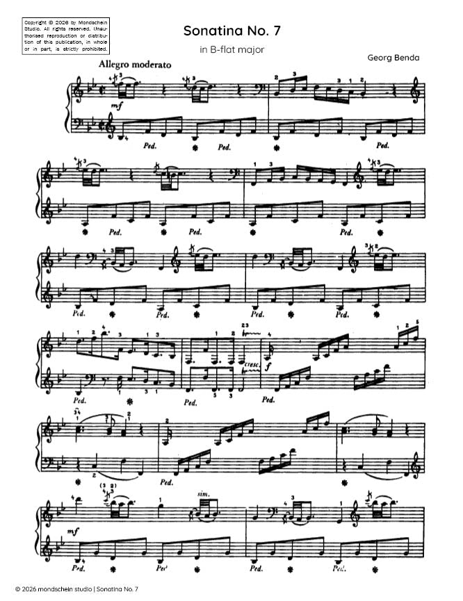 Benda - Sonatina No. 7 in B-flat major (PDF Sheet Music / Digital Download)