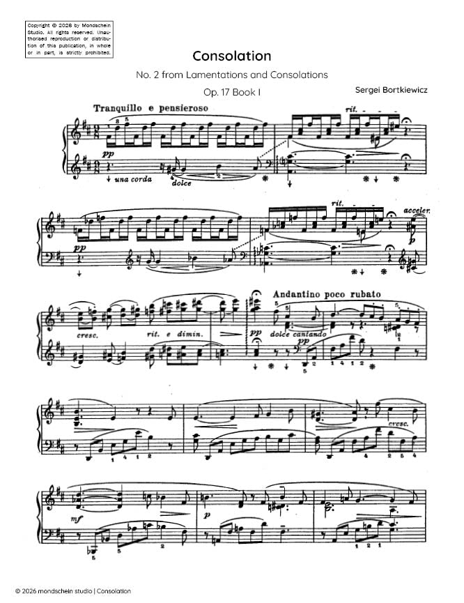 Bortkiewicz - Consolation, Op. 17 No. 2 (PDF Sheet Music / Digital Download)