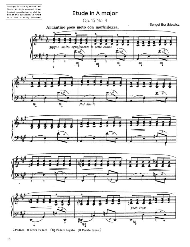 Bortkiewicz - Etude in A major, Op. 15 No. 4 (PDF Sheet Music / Digital Download)