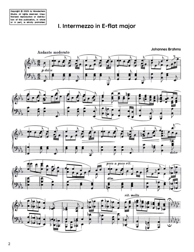 Brahms - Intermezzo in E-flat major, Op. 117 No. 1 (PDF Sheet Music / Digital Download)