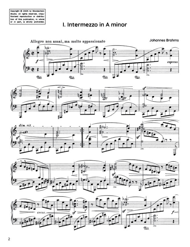 Brahms - Intermezzo in A minor, Op. 118 No. 1 (PDF Sheet Music / Digital Download)