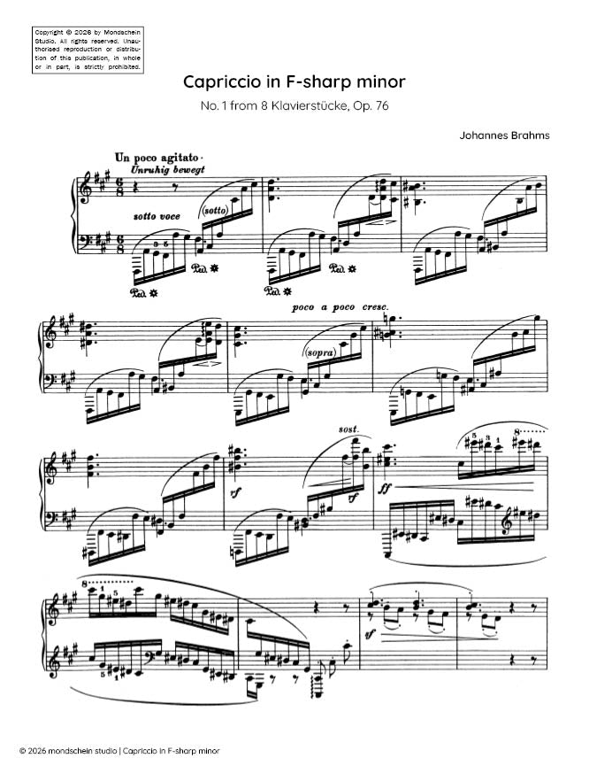 Brahms - Capriccio in F-sharp major, No. 1 from 8 Klavierstücke, Op. 76 (PDF Sheet Music / Digital Download)