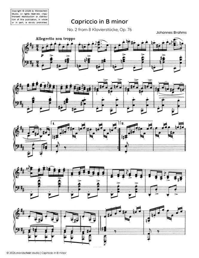 Brahms - Capriccio in B minor, No. 2 from 8 Klavierstücke, Op. 76 (PDF Sheet Music / Digital Download)