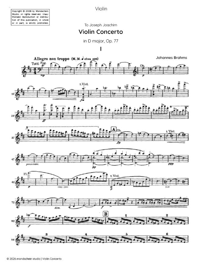 Brahms - Violin Concerto D major, Op. 77 (PDF Sheet Music / Digital Download)