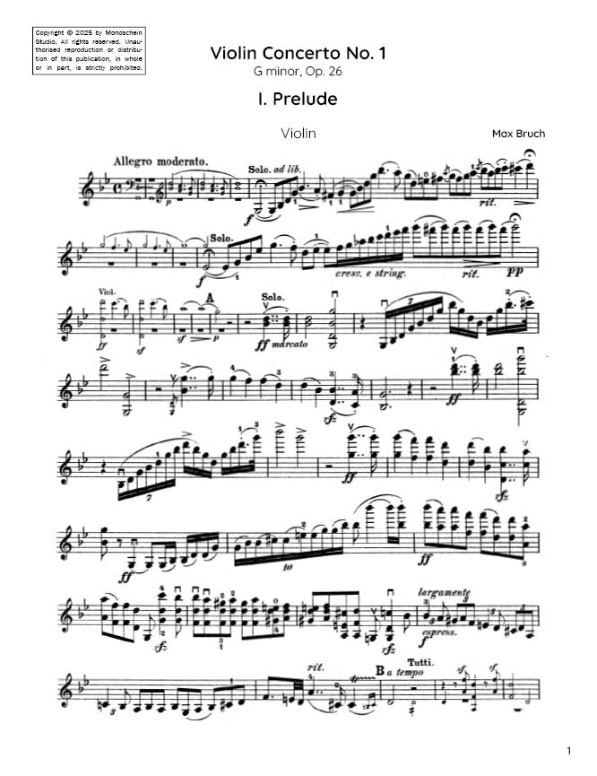 Bruch - Violin concerto No. 1 in G minor, Op. 26 (PDF Sheet Music / Digital Download)