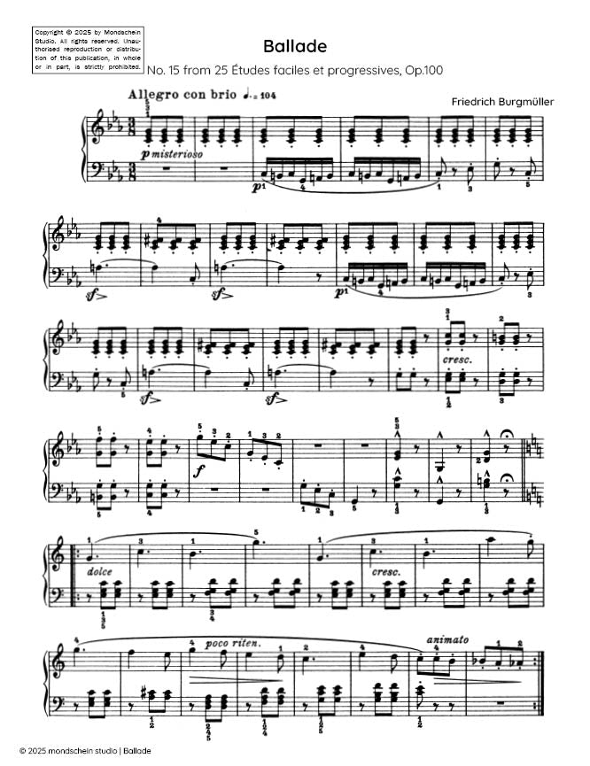 Burgmüller - Ballade, No. 15 from 25 Études faciles et progressives, Op. 100 (PDF Sheet Music / Digital Download)