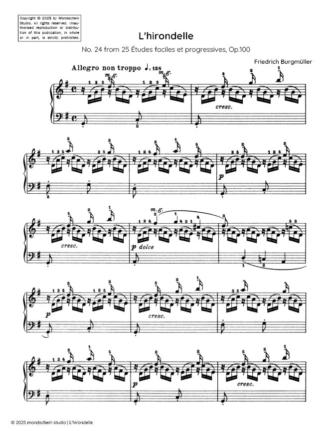 Burgmüller - L'hirondelle, No. 24 from 25 Études faciles et progressives, Op. 100 (PDF Sheet Music / Digital Download)