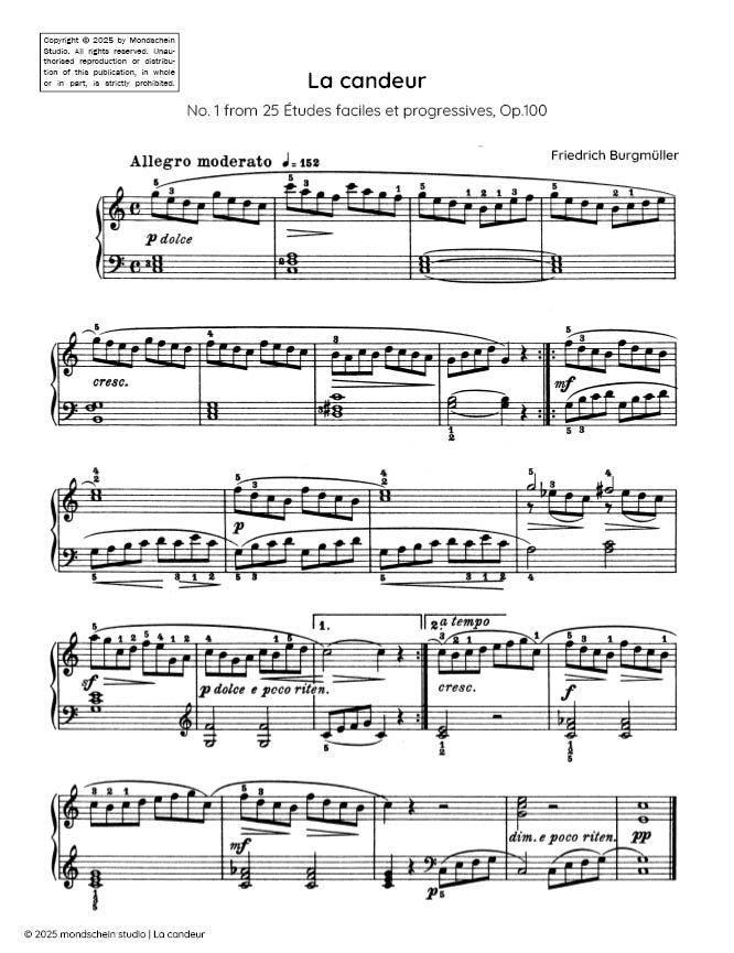 Burgmüller - La candeur, No. 1 from 25 Études faciles et progressives, Op. 100 (PDF Sheet Music / Digital Download)