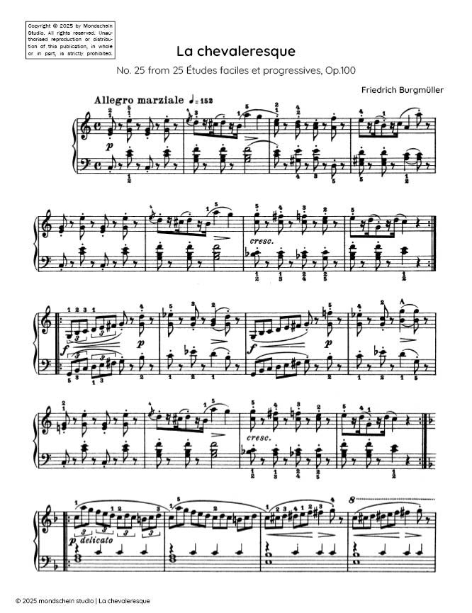 Burgmüller - La chevaleresque, No. 25 from 25 Études faciles et progressives, Op. 100 (PDF Sheet Music / Digital Download)