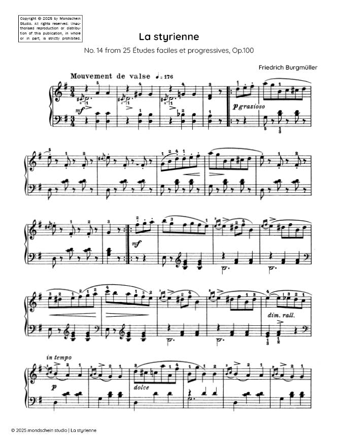 Burgmüller - La styrienne, No. 14 from 25 Études faciles et progressives, Op. 100 (PDF Sheet Music / Digital Download)