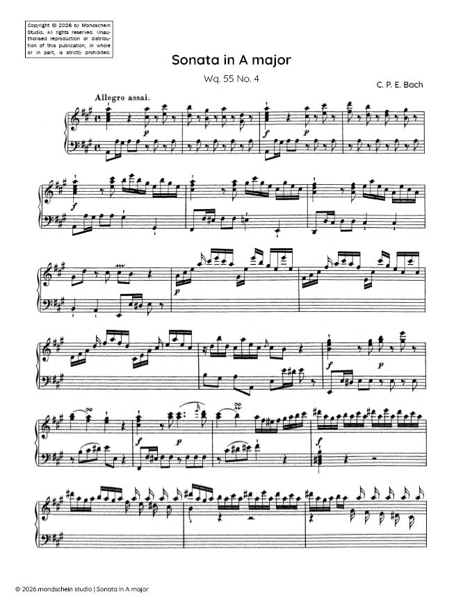 C P E Bach - Sonata in A major, Wq. 55 No. 4 (PDF Sheet Music / Digital Download)