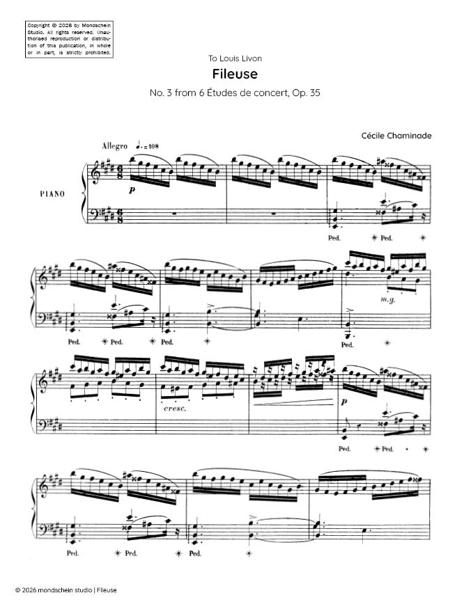 Chaminade - Fileuse, No. 3 from 6 Études de concert, Op. 35 (PDF Sheet Music / Digital Download)