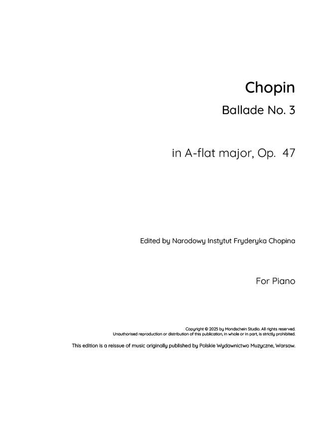 Chopin - Ballade No. 3, Op. 47 (PDF Sheet Music / Digital Download)
