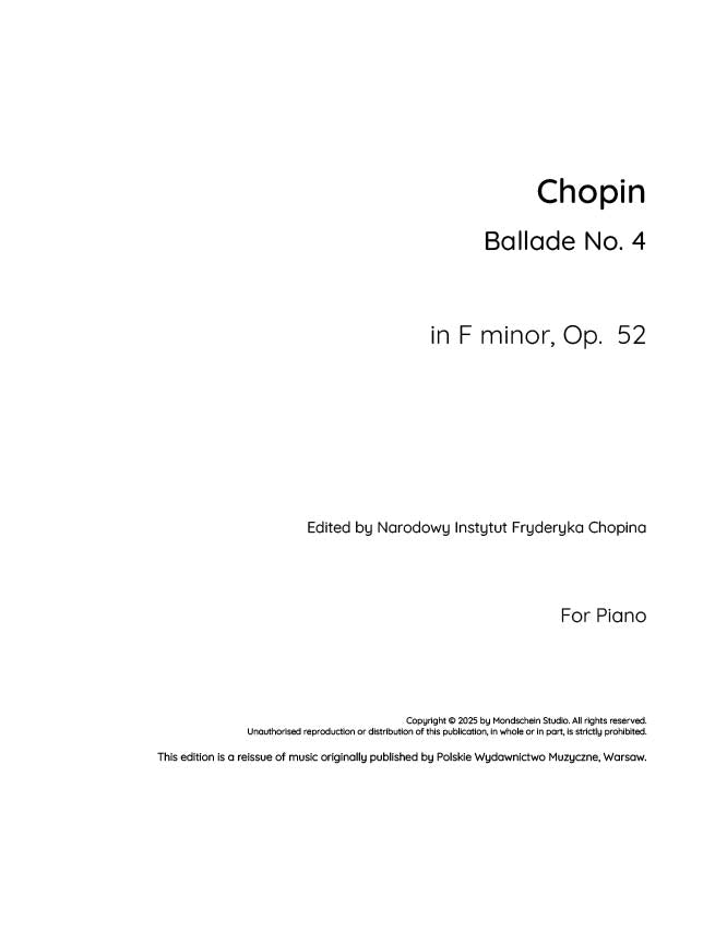 Chopin - Ballade No. 4, Op. 52 (PDF Sheet Music / Digital Download)