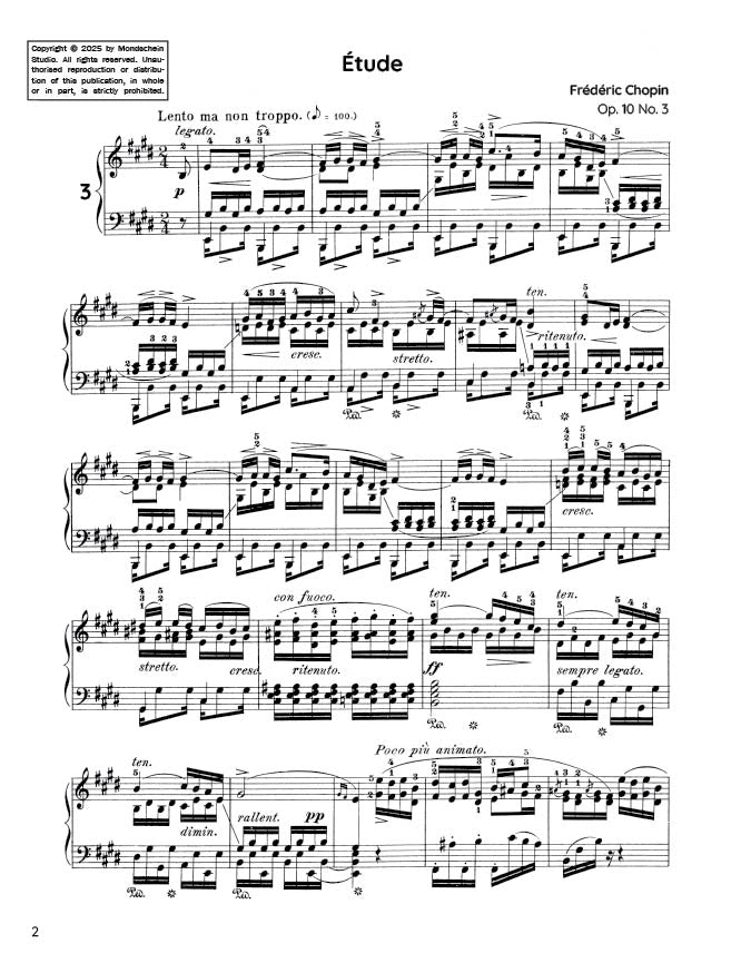 Chopin - Etude in E major, Op. 10 No. 3 (PDF Sheet Music / Digital Download)