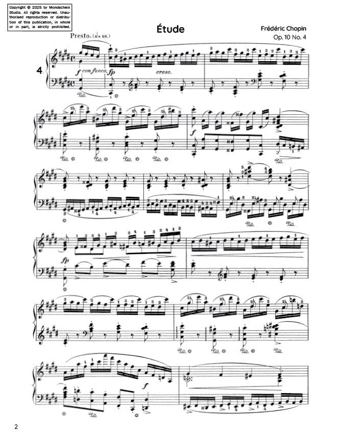 Chopin - Etude in C-sharp minor, Op. 10 No. 4 (PDF Sheet Music / Digital Download)