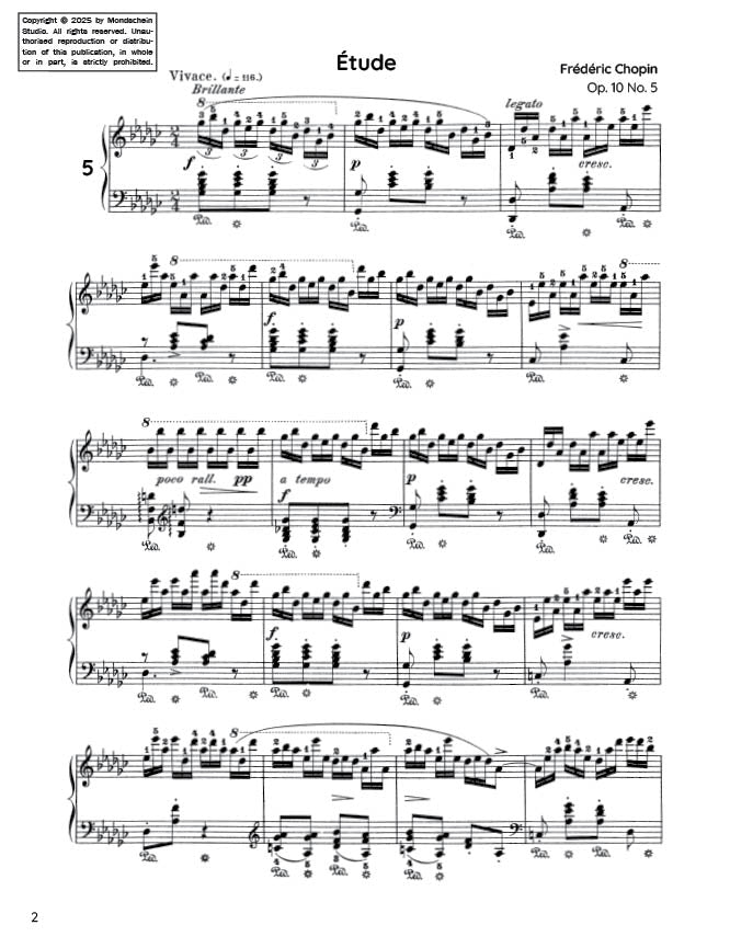 Chopin - Etude in G-flat major, Op. 10 No. 5 (PDF Sheet Music / Digital Download)
