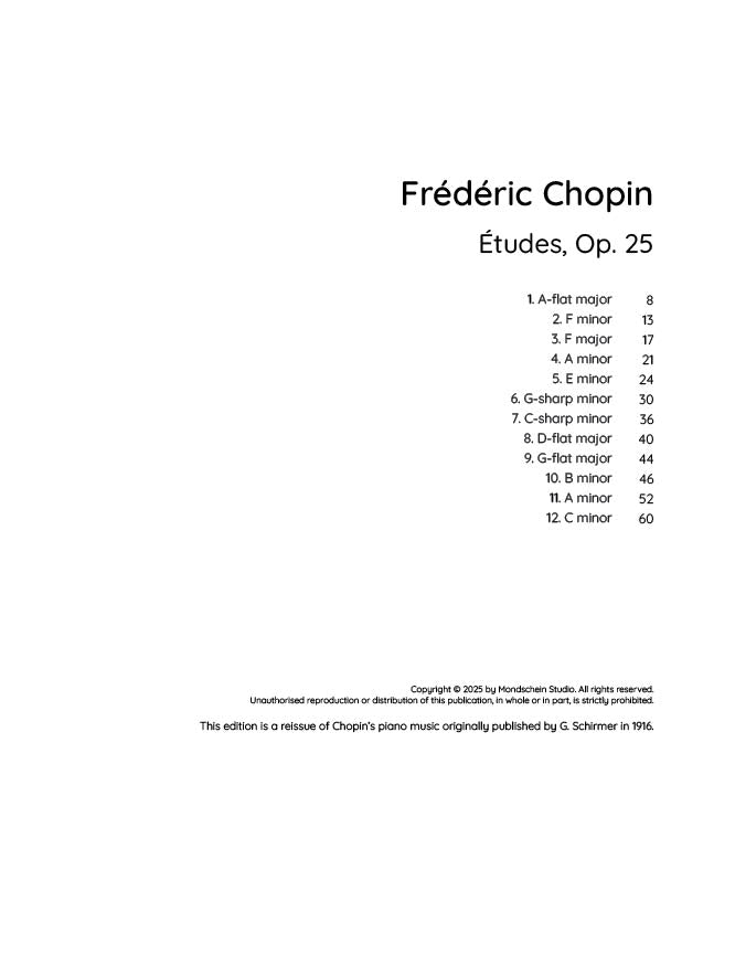 Chopin - Etude, Op. 25 (PDF Sheet Music / Digital Download)