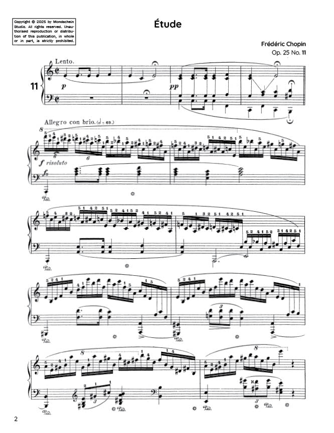 Chopin - Etude in A minor, Op. 25 No. 11 (PDF Sheet Music / Digital Download)