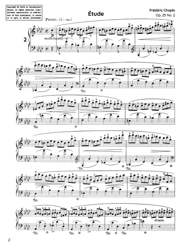 Chopin - Etude in F minor, Op. 25 No. 2 (PDF Digital Download)