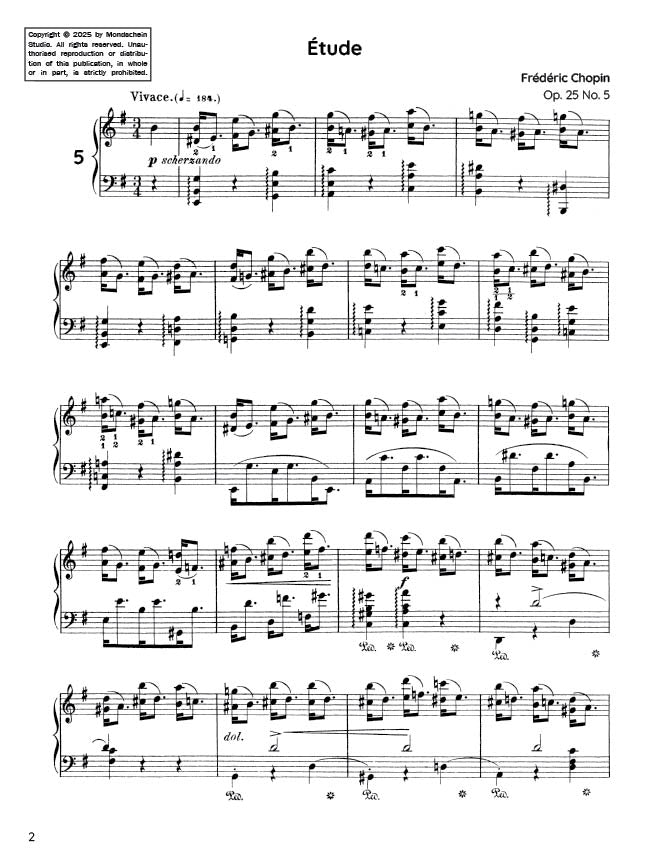 Chopin - Etude in E minor, Op. 25 No. 5 (PDF Sheet Music / Digital Download)