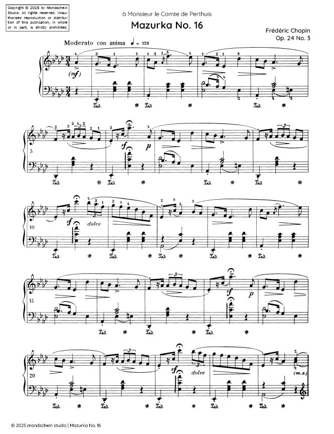 Chopin - Mazurka No. 16, Op. 24 No. 3 (PDF Sheet Music / Digital Download)