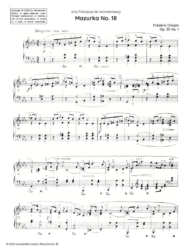 Chopin - Mazurka No. 18, Op. 30 No. 1 (PDF Sheet Music / Digital Download)