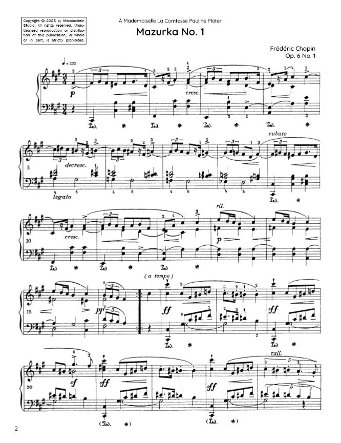 Chopin - Mazurka No. 1, Op. 6 No. 1 (PDF Sheet Music / Digital Download)