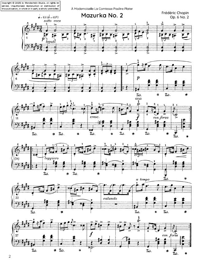 Chopin - Mazurka n° 2, op. 6 n° 2 (Partition PDF / Téléchargement numérique)