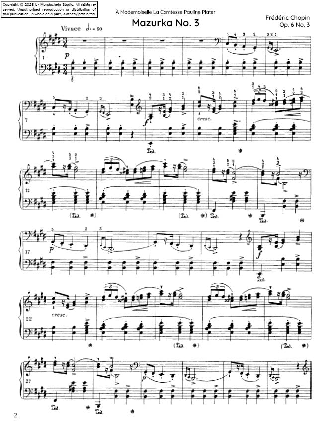 Chopin - Mazurka n° 3, op. 6 n° 3 (Partition PDF / Téléchargement numérique)