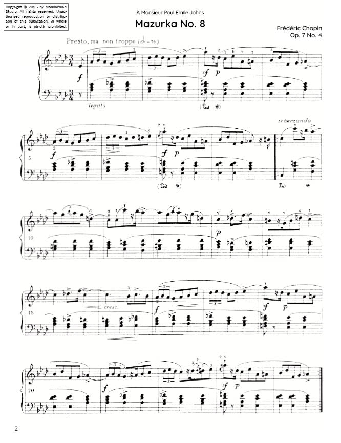 Chopin - Mazurka No. 8, Op. 7 No. 4 (PDF Sheet Music / Digital Download)