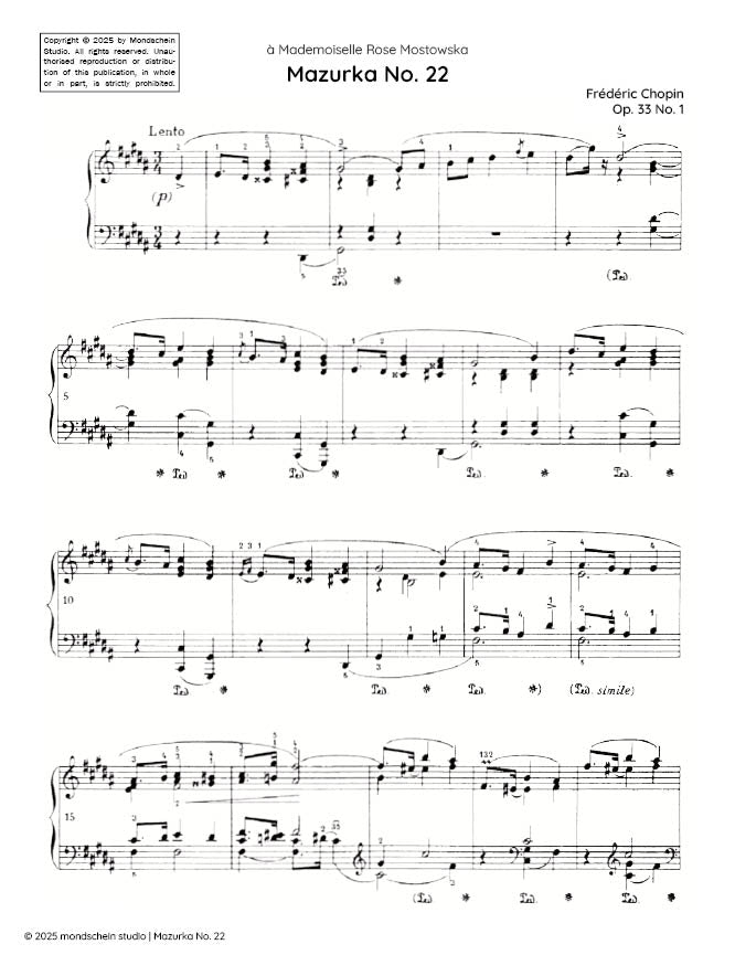 Chopin - Mazurka No. 22, Op. 33 No. 1 (PDF Sheet Music / Digital Download)