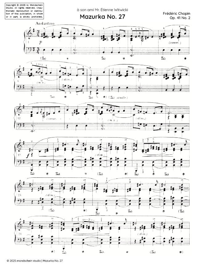 Chopin - Mazurka No. 27, Op. 41 No. 2 (PDF Sheet Music / Digital Download)