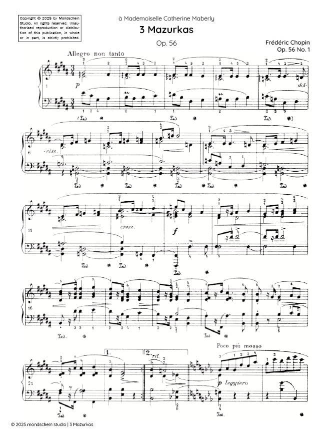 肖邦 - 三首玛祖卡,作品56(PDF活页乐谱/数字下载)