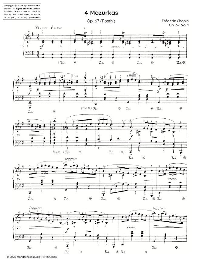 肖邦 - 4 首玛祖卡, Op. 67 (PDF 乐谱 / 数字下载)