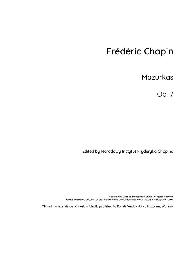 Chopin - 5 Mazurkas, Op. 7 (PDF Sheet Music / Digital Download)