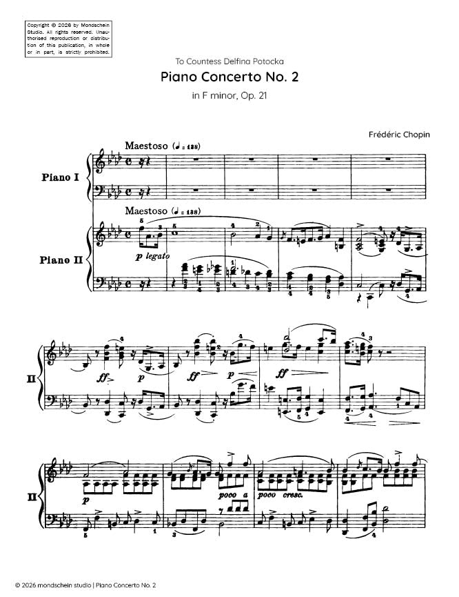Chopin - Piano Concerto No. 2 in F minor, Op. 21 (PDF Sheet Music / Digital Download)