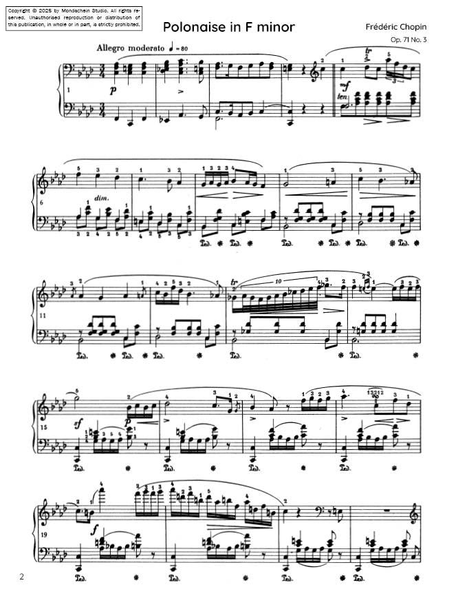 Chopin - Polonaise No. 10 in F minor, Op. posth. (PDF Sheet Music / Digital Download)